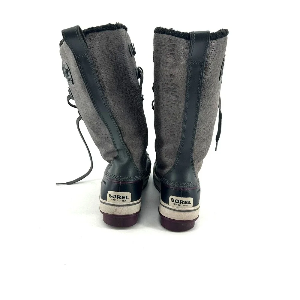 Sorel Tivoli Waterproof Winter Boots Calf Length Lined Grey Snakeskin Womens 7.5
